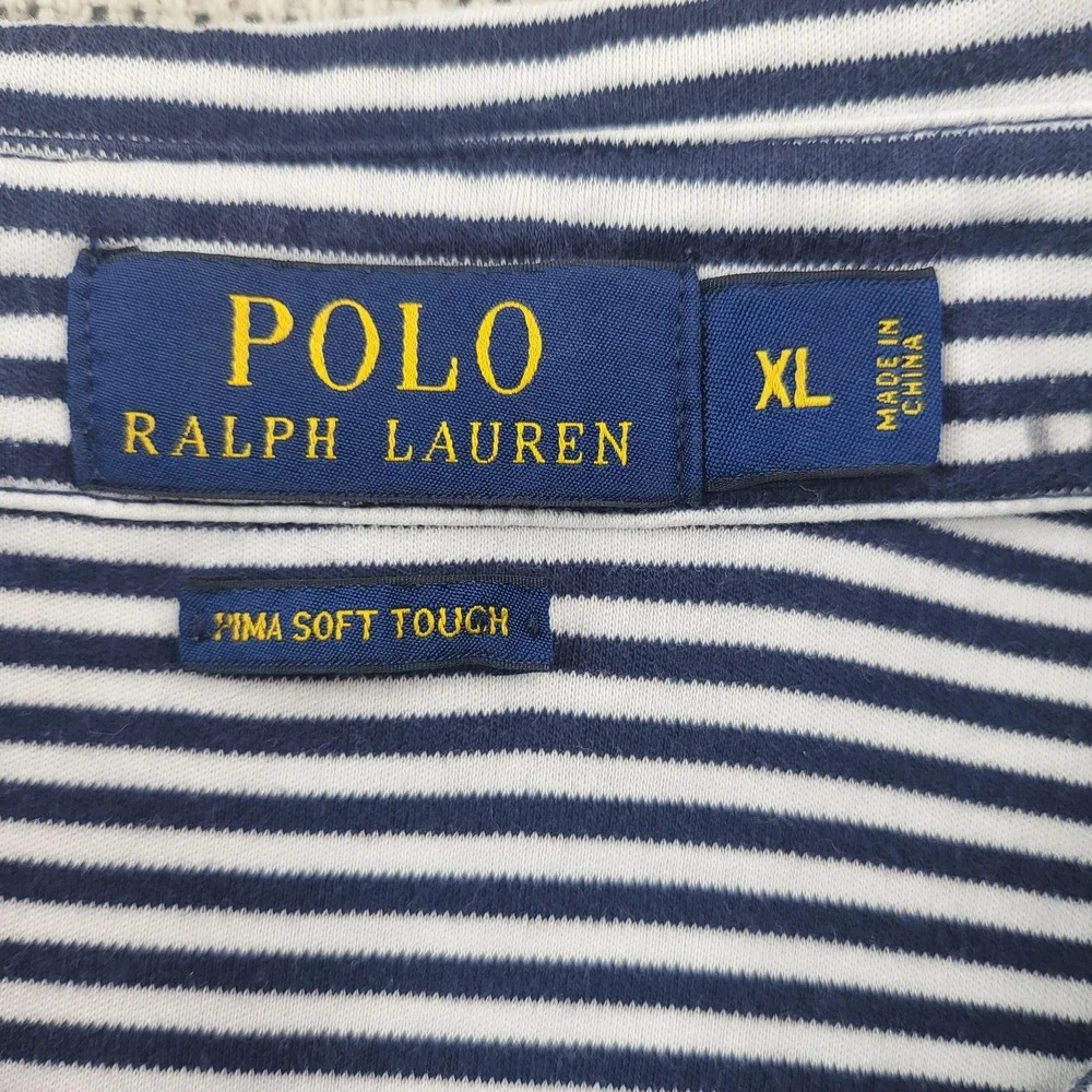 Polo Ralph Lauren Polo Shirt Mens XL Blue Striped Pima‎ Soft Touch Short Sleeve